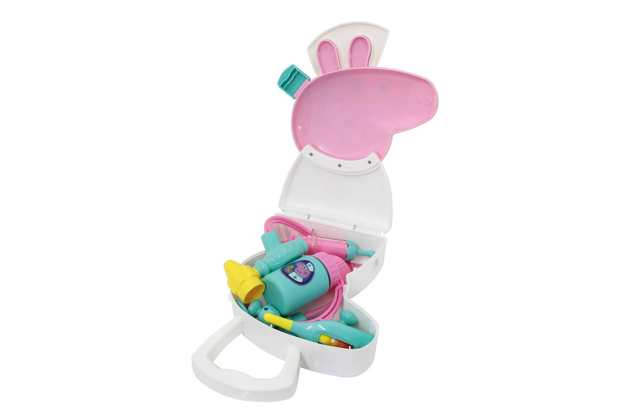 JAMARA 410095 Suitcase-10-Piece Set, Sturdy and Handy Carry Case, Child-Friendly Doctor Utensils for Role Play, Cute Peppa Pig Design, White