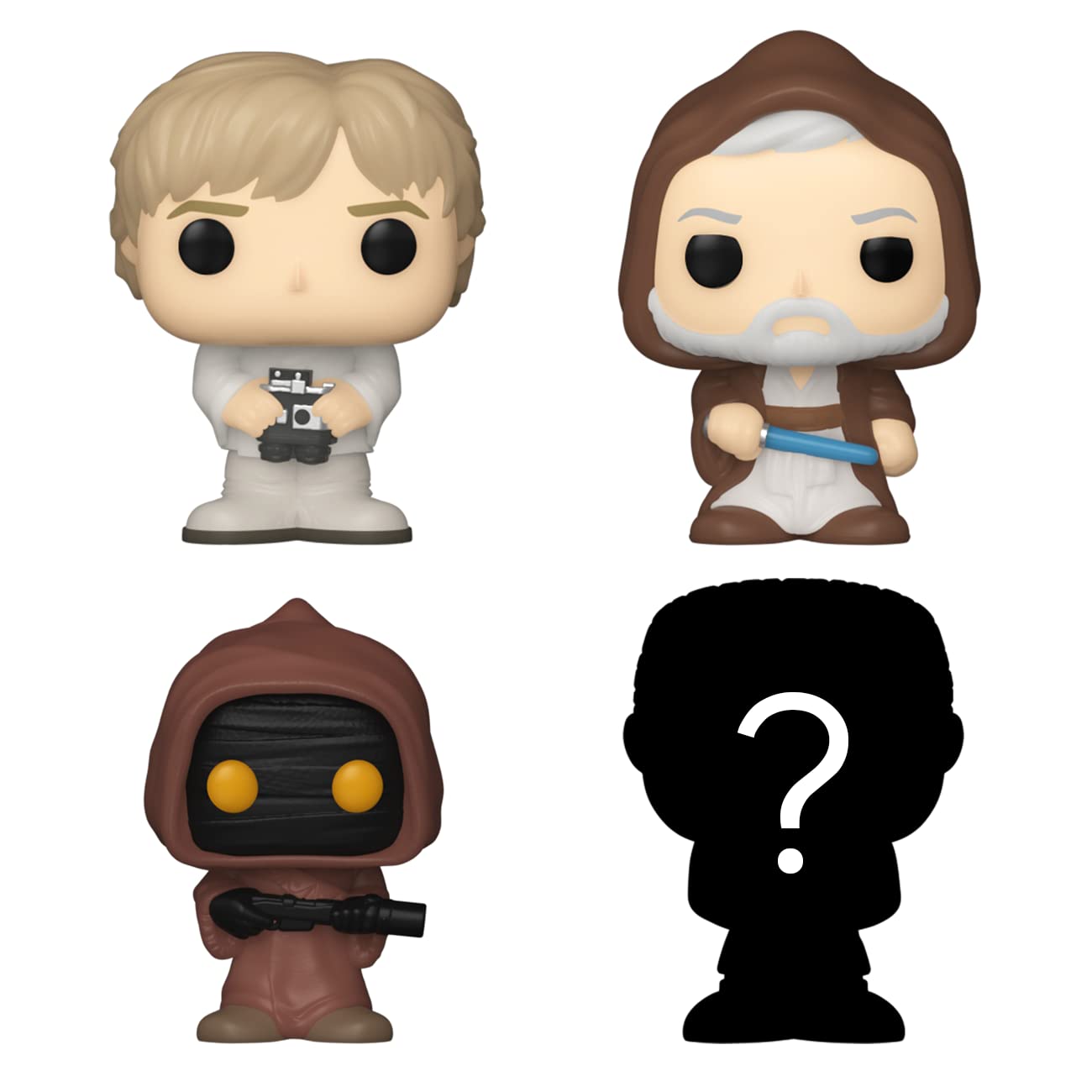 Funko Bitty POP! Star Wars - Luke Skywalker?, Obi-Wan Kenobi?, Jawa? and A Surprise Mystery Mini Figure - 0.9 Inch (2.2 Cm) Collectable - Stackable Display Shelf Included - Gift Idea - Cake Topper