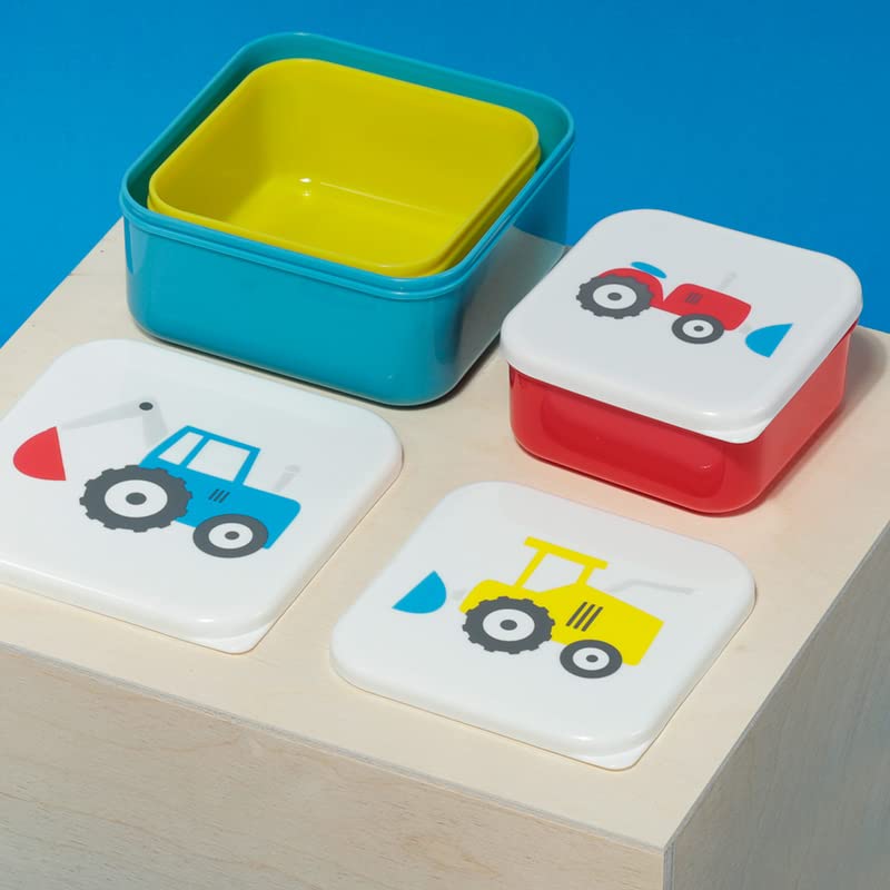 Puckator Little Tractors Set of 3 Lunch Box Snack Pots M/L/XL - Lunchbox with Multi Compartments - Small Food Containers - Lunchbox for Adults and Kids - Girls Boys Lunchbox - Snack Storage