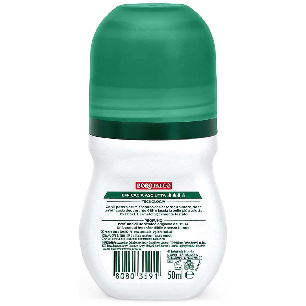 8 x Borotalco Roberts Roll-On Deodorant, Original Alcohol-Free 50 ml Deoroller from Italy