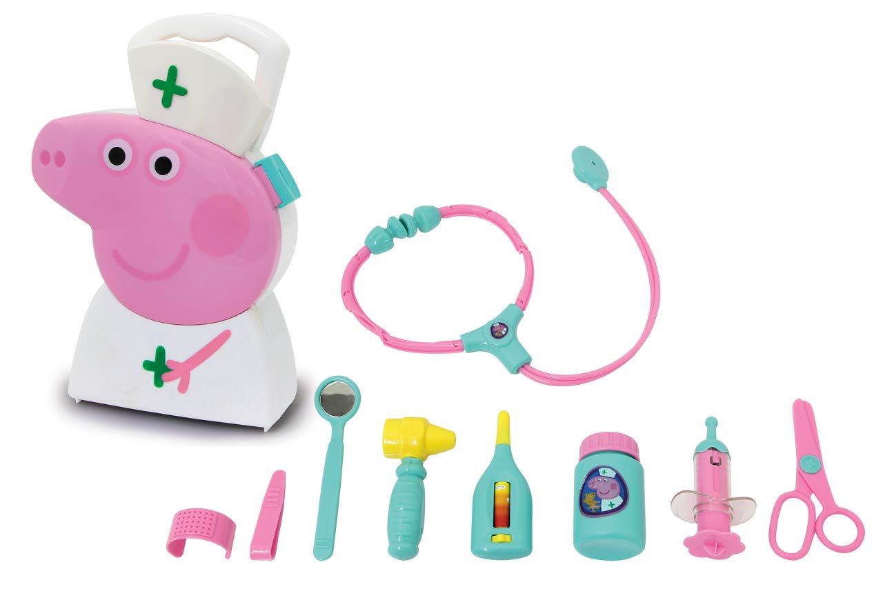 JAMARA 410095 Suitcase-10-Piece Set, Sturdy and Handy Carry Case, Child-Friendly Doctor Utensils for Role Play, Cute Peppa Pig Design, White