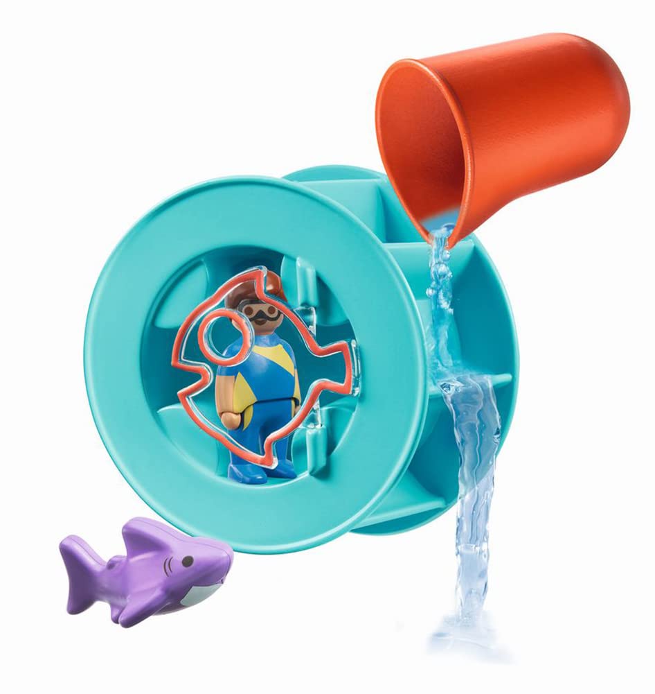 PLAYMOBIL 70636 1.2.3 AQUA Water Wheel with Baby Shark, educational toy, indoor and outdoor water toy, exciting and fun water play, fun imaginative role-play, playset suitable for children ages 1.5+
