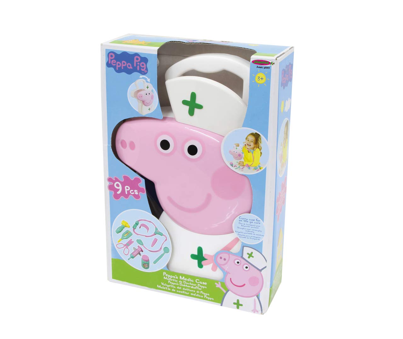 JAMARA 410095 Suitcase-10-Piece Set, Sturdy and Handy Carry Case, Child-Friendly Doctor Utensils for Role Play, Cute Peppa Pig Design, White