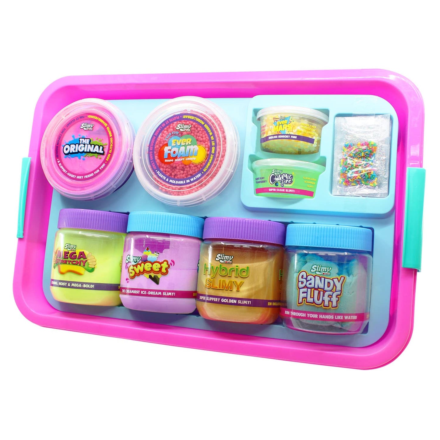 SLIMY Ultimate Bucket Fun - Original Slimy Slime Set with 8 Different Play Masses and Magical Mix-Ins, Maximum Fun for Children with Slime and Elastic Play Clay in Gift Set