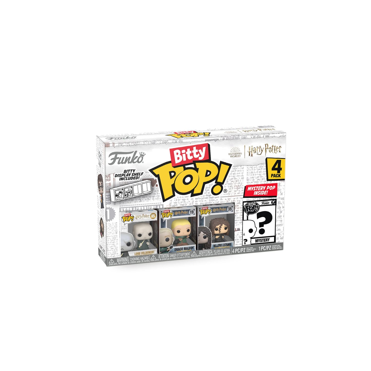 Funko Bitty Pop! Harry Potter Mini Collectible Toys - Lord Voldemort, Draco Malfoy, Bellatrix Lestrange & Mystery Chase Figure (Styles May Vary) 4-Pack