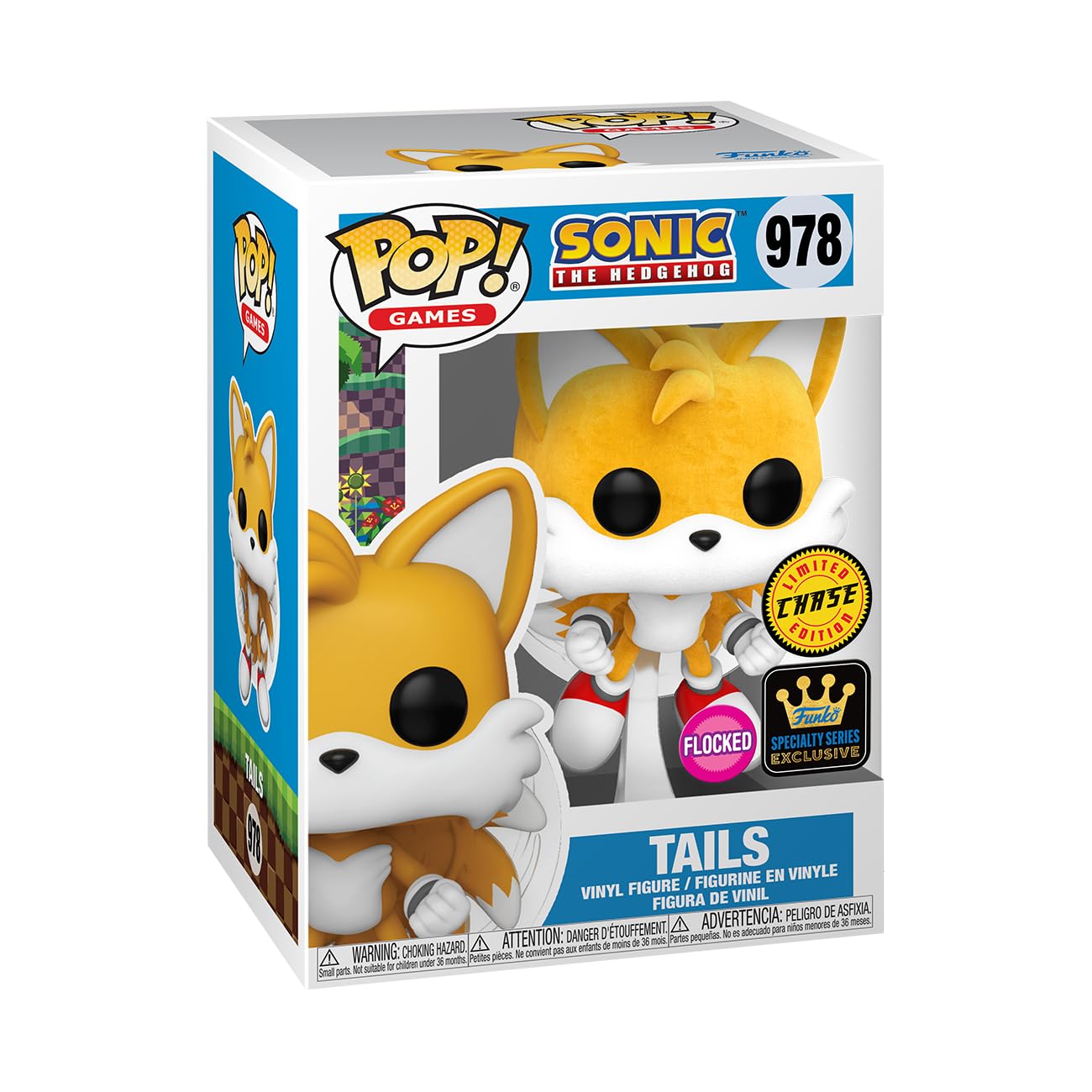 Funko Pop! Games: Sonic - Miles Tails Prower - Tails - (Flying) - Flocked - 1/6 Odds for Rare Chase Variant - Sonic the Hedgehog - Collectable Vinyl Figure - Gift Idea - Official Merchandise