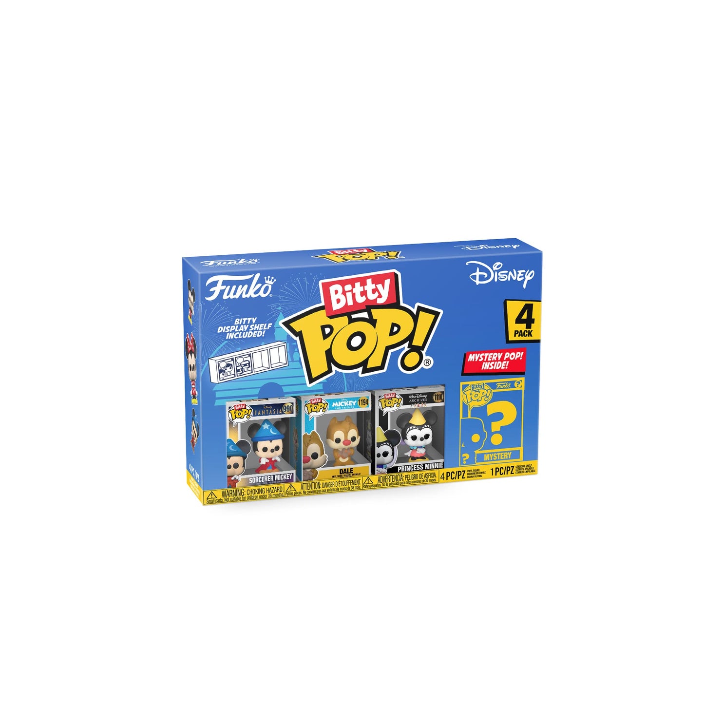 Funko Bitty POP! Disney - Sorcerer Mickey, Dale, Princess Minnie and A Surprise Mystery Mini Figure - 0.9 Inch (2.2 Cm) Collectable - Stackable Display Shelf Included - Gift Idea - Cake Topper