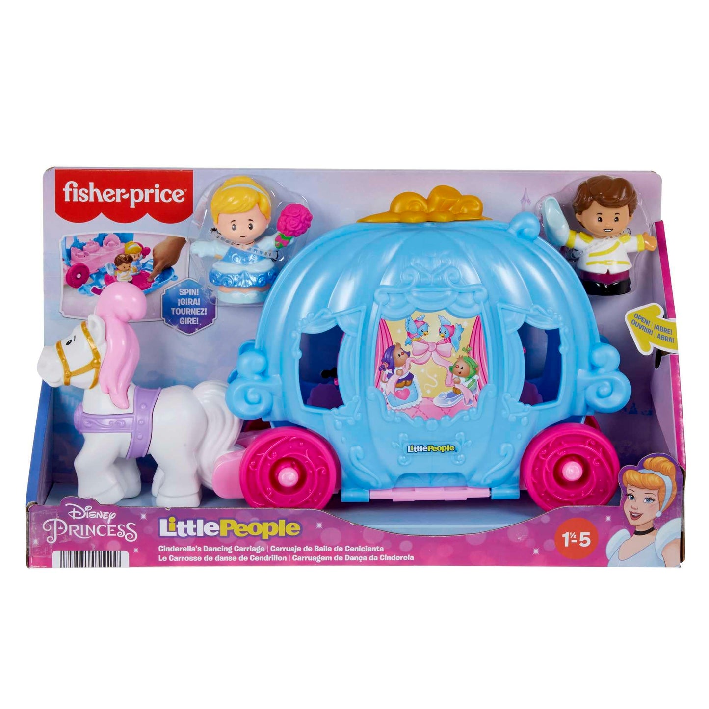 Fisher-Price Little People Toddler Toy Disney Princess Cinderella?s Dancing Carriage Playset with Figures for Pretend Play Ages 18+ Months, HGP76