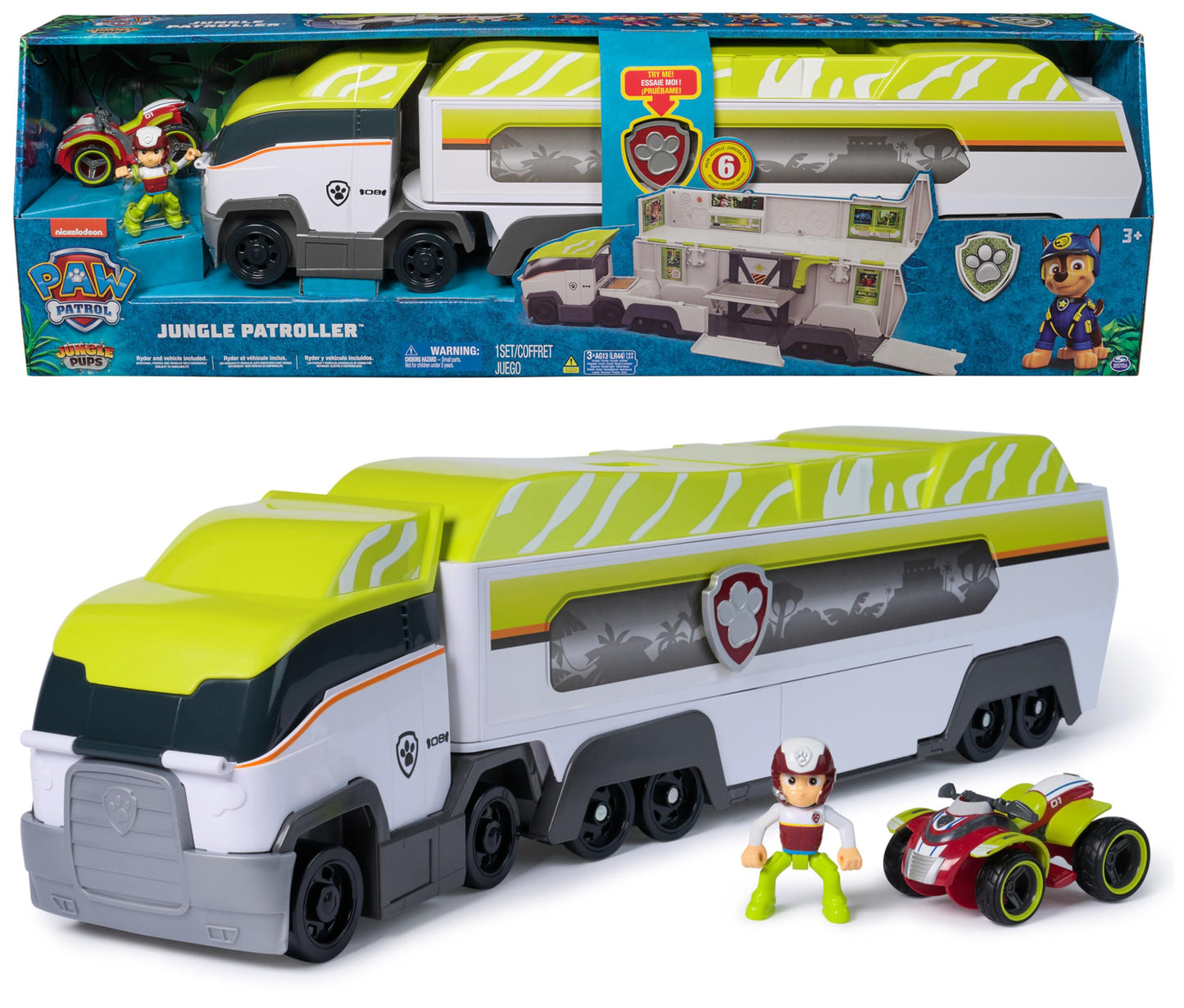 Paw Patrol Jungle Pups, Transforming PAW Patroller, Ryder Action Figure, ATV Toy Car, Vehicle Lift and Sound Effects, Kids? Toys for Boys and Girls Aged 3+