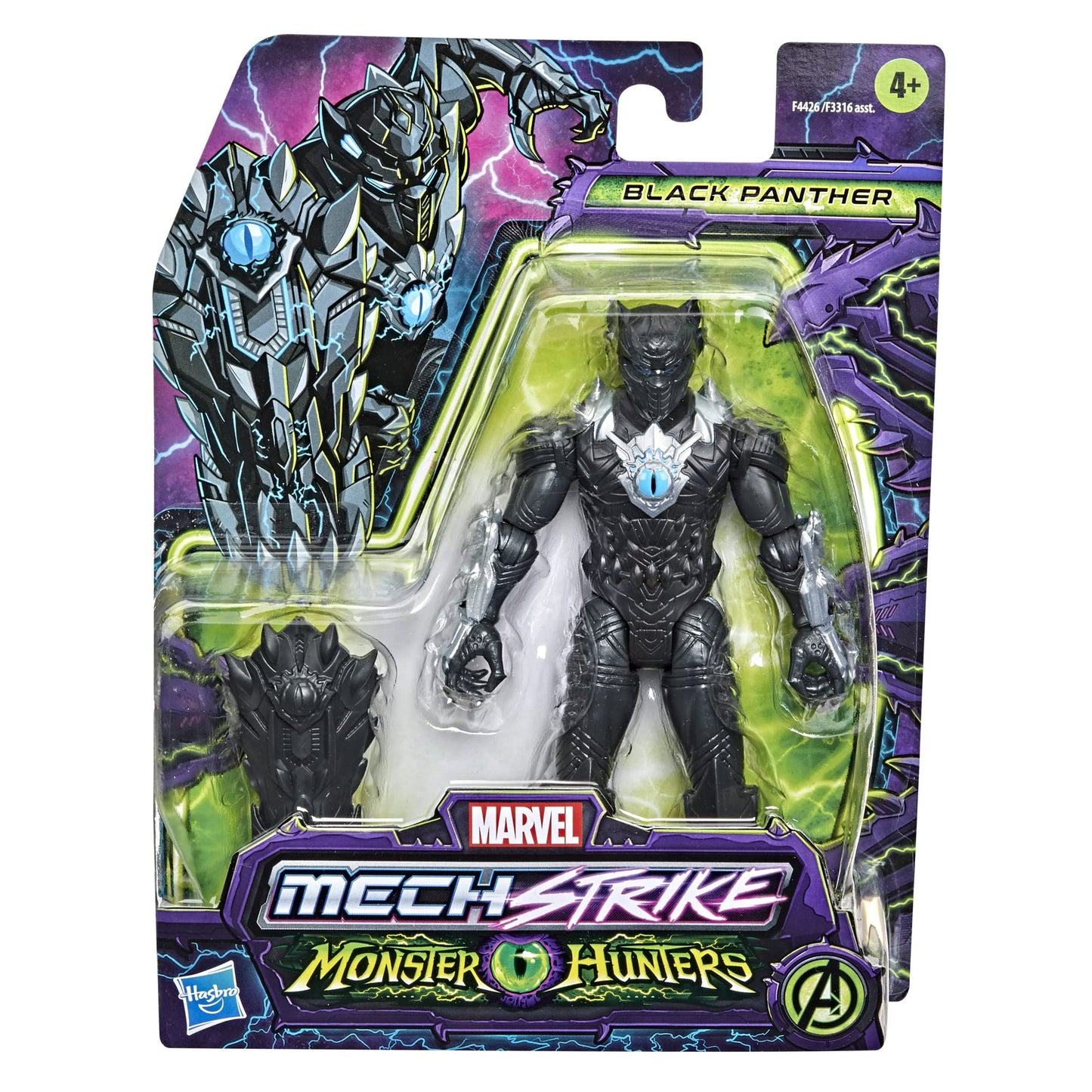 Marvel Hasbro Avengers Mech Strike Monster Hunters Black Panther Toy, 15 cm-Scale Action Figure, Toys for Kids Ages 4 and Up, Multicolor, One Size (F4426)