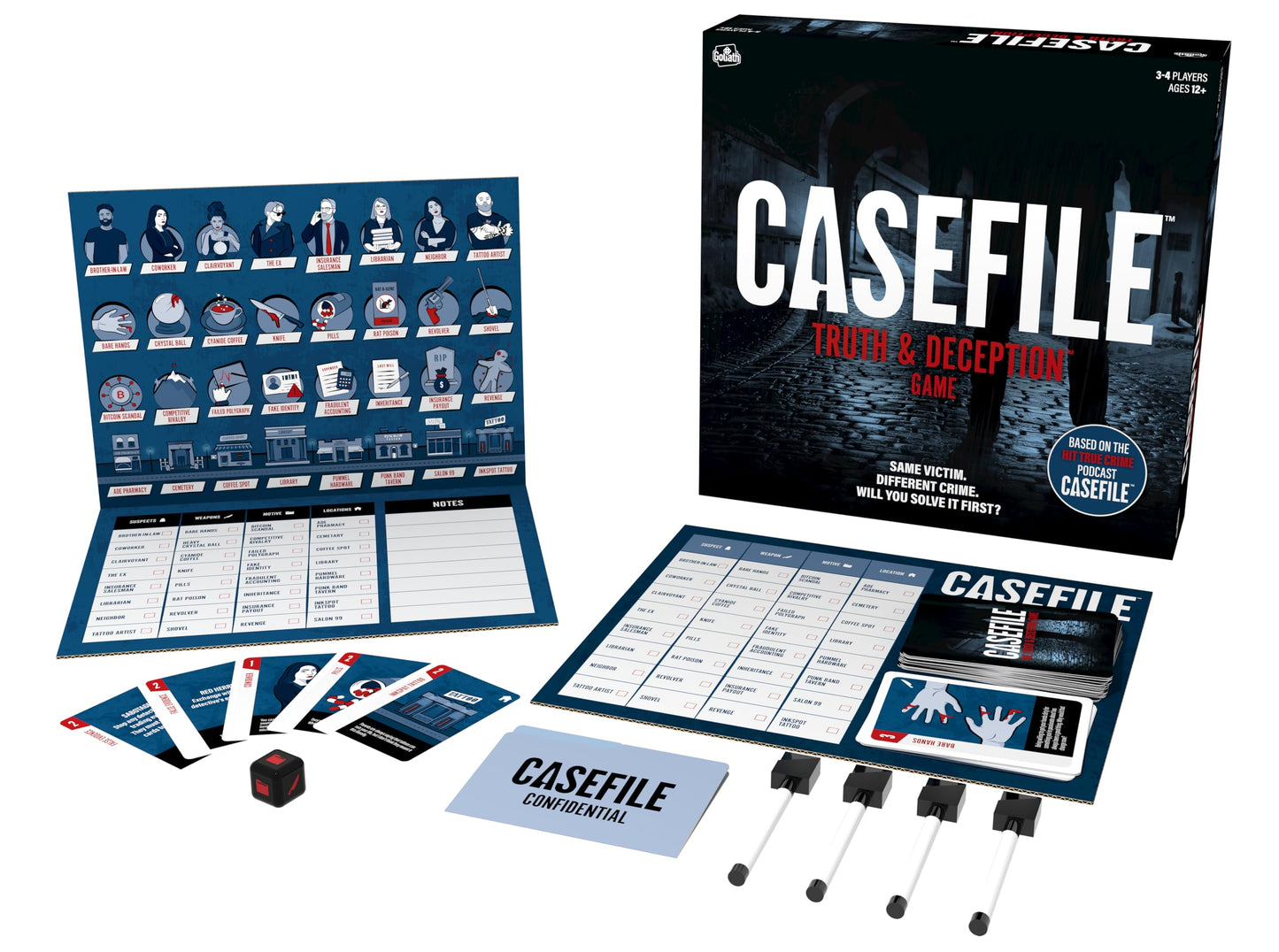 Goliath Games - Casefile: Truth and Deception, True Crime Murder Mystery Board Game for 3-4 Players, Ages 12+, Black