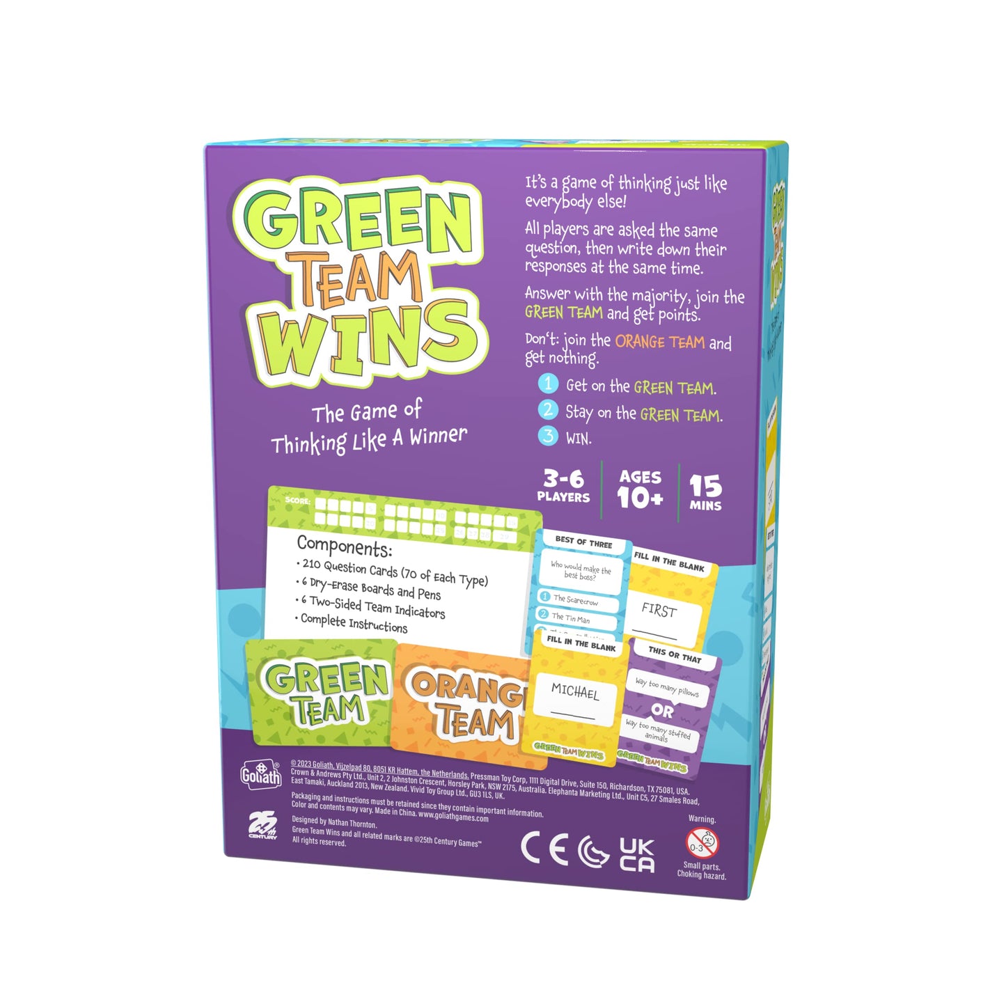 Goliath Games - Green Team Wins, The Game of Thinking Like a Winner, Family Party Games, for 3-6 Players, Ages 10+