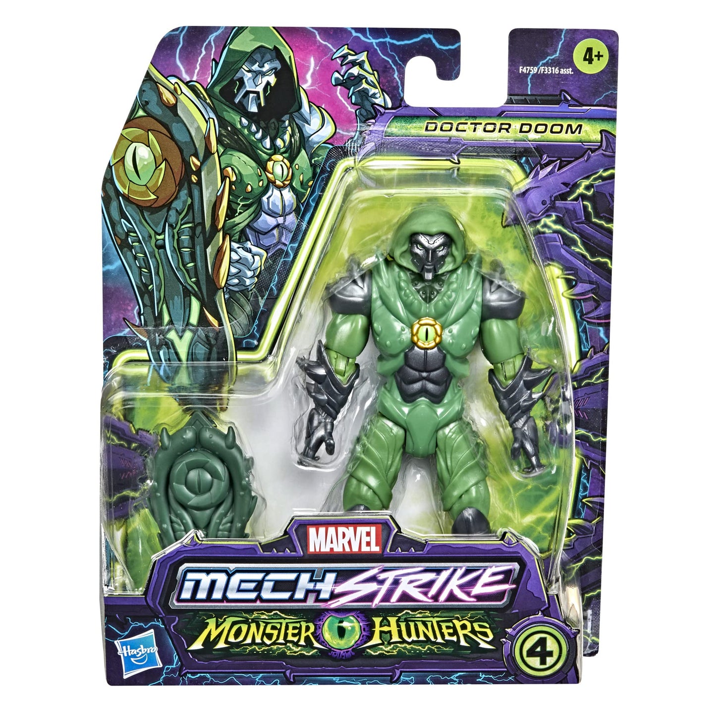 Marvel Hasbro Avengers Mech Strike Monster Hunters Doctor Doom Toy, 15-cm-Scale Action Figure, Toys for Kids Ages 4 and Up, Multicolor,F4759