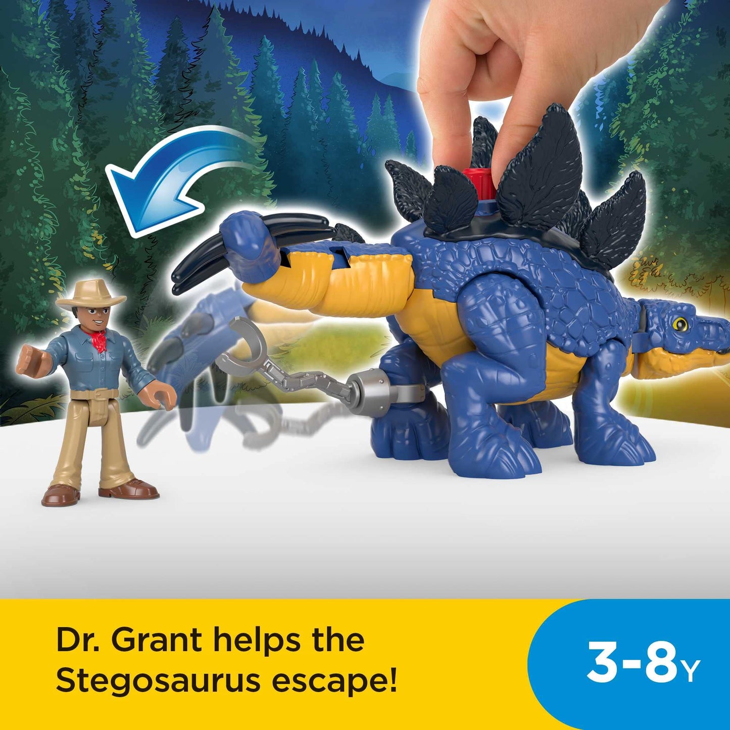 Fisher-Price Imaginext Jurassic World Dominion Stegosaurus Dinosaur & Dr. Alan Grant, 3-Piece Poseable Figure Set for Preschool Kids Ages 3 and Up