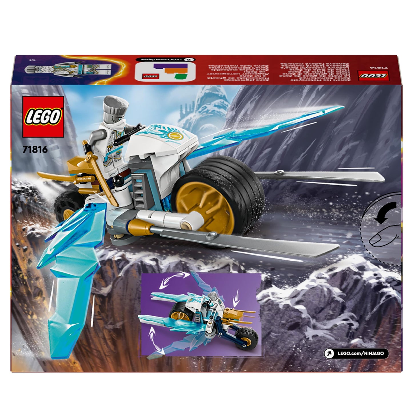 LEGO NINJAGO Zane?s Ice Motorcycle Toy for 7 Plus Year Old Boys & Girls, Dragons Rising Motorbike Set with a Zane Character Minifigure, Ninja Adventure Playset, Small Vehicle Gift for Kids 71816
