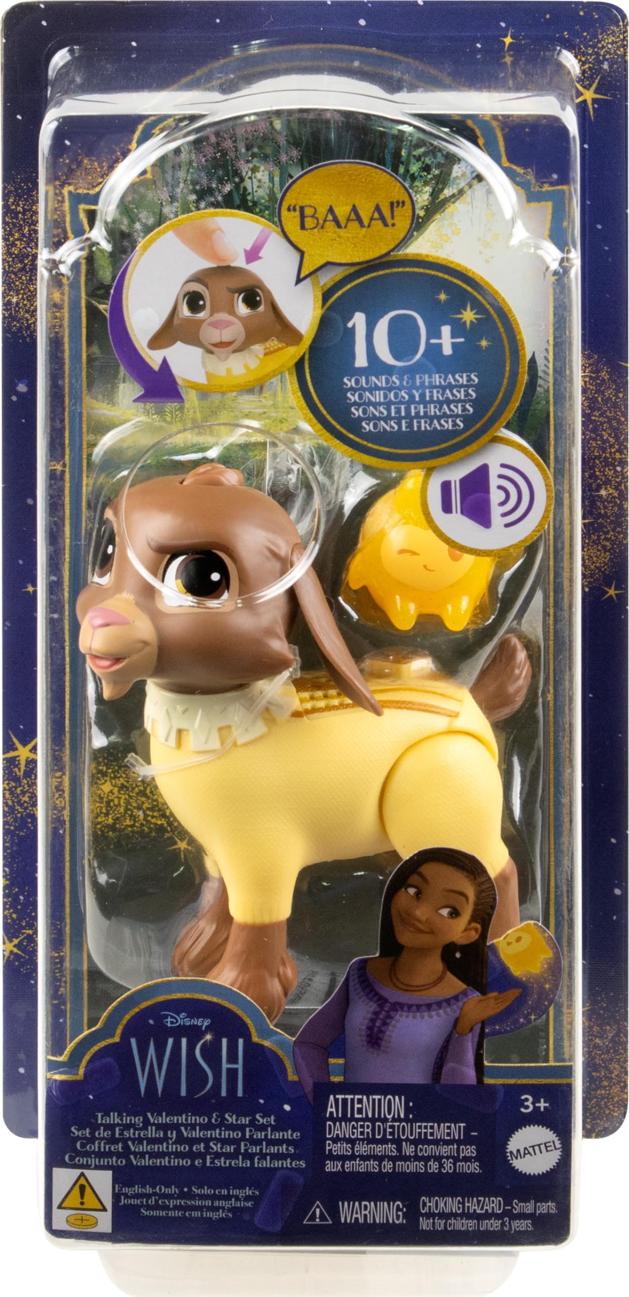 Mattel Disney Wish Talking Valentino & Star 12cm Toy Figure Playset with 10+ Sounds and Phrases