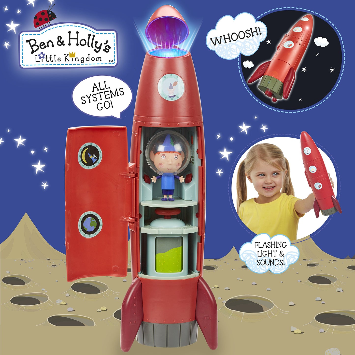 Ben & Holly 07713 Electronic Elf Rocket, Preschool, Gift for 3-6 Year Old, Little Kingom, Interactive Toy with Lights and Sounds