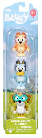Bluey Toys: Bingo, Honey 3 Pack of Play Figures ? 3 Figures with Movable Parts ? 3 Action Figures from the hit children?s show- Official Collectable Toys, Sister Bingo and Friend Honey