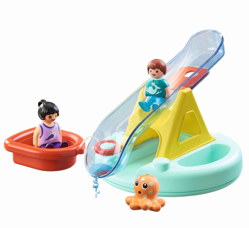 Playmobil 70635 1.2.3 AQUA Water Seesaw with Boat, educational toy, indoor and outdoor water toy, exciting and fun water play, fun imaginative role-play, playset suitable for children ages 1.5+