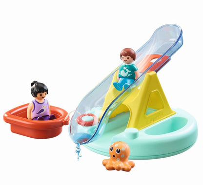 Playmobil 70635 1.2.3 AQUA Water Seesaw with Boat, educational toy, indoor and outdoor water toy, exciting and fun water play, fun imaginative role-play, playset suitable for children ages 1.5+