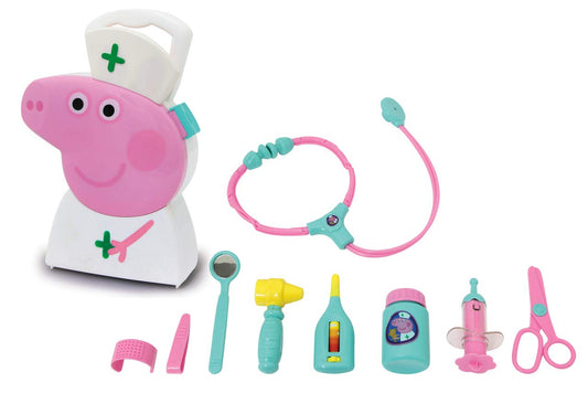 JAMARA 410095 Suitcase-10-Piece Set, Sturdy and Handy Carry Case, Child-Friendly Doctor Utensils for Role Play, Cute Peppa Pig Design, White