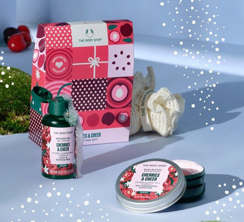 NEW!!! The Body Shop Cherries & Cheer Mini Body Care 3pcs Gift Set Vegan