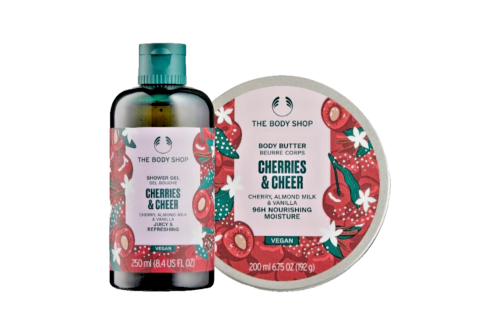 NEW!!! The Body Shop Cherries & Cheer Body Butter 200ml & Shower Gel 250ml Vegan