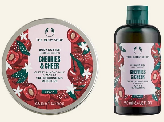 NEW!!! The Body Shop Cherries & Cheer Body Butter 200ml & Shower Gel 250ml Vegan