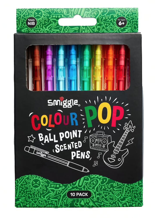Smiggle Ballpoint Pen x10 Pack Colour Pop! Cola Scented Pens,Multicoloured,15 ml (Pack of 1)