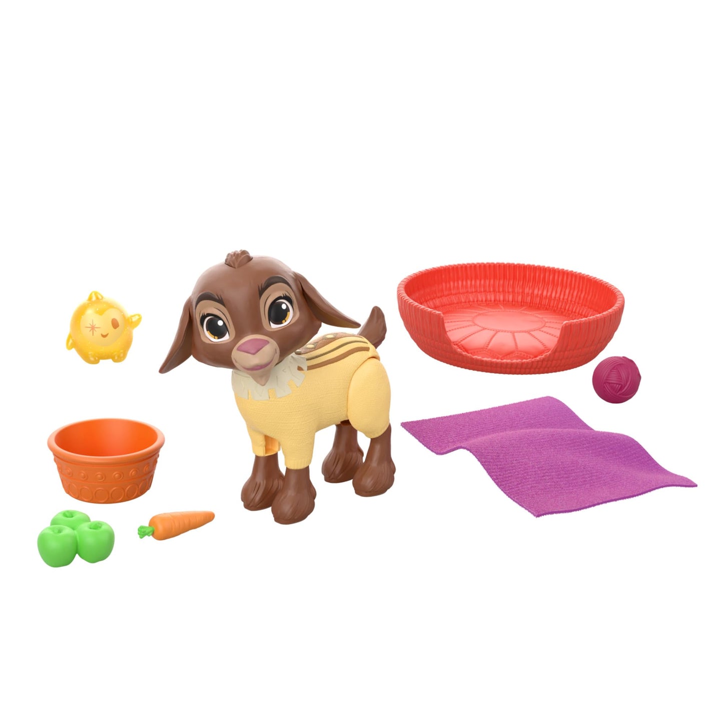 Mattel Disney Wish Set with Valentino & Star Figures & 6 Accessories Like Pet Bed & Blanket, Goat Figure Bends Back Legs, HRC15