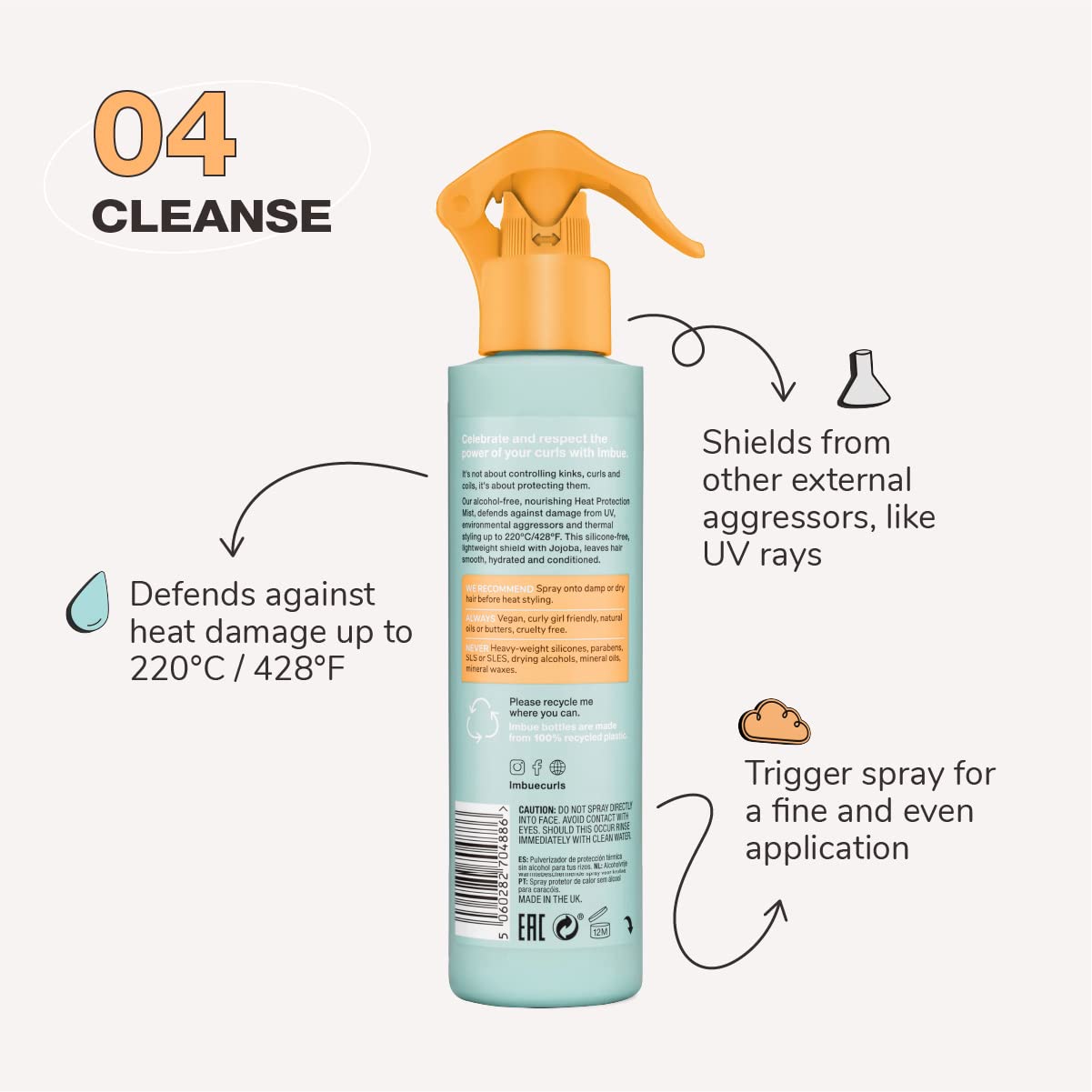 Imbue Curl Defending Hair Heat Protection Mist/Spray Serum Vegan and Curly Girl Compliant 200 ML Paraben Free Heat Defense, for Dry Damaged Hair
