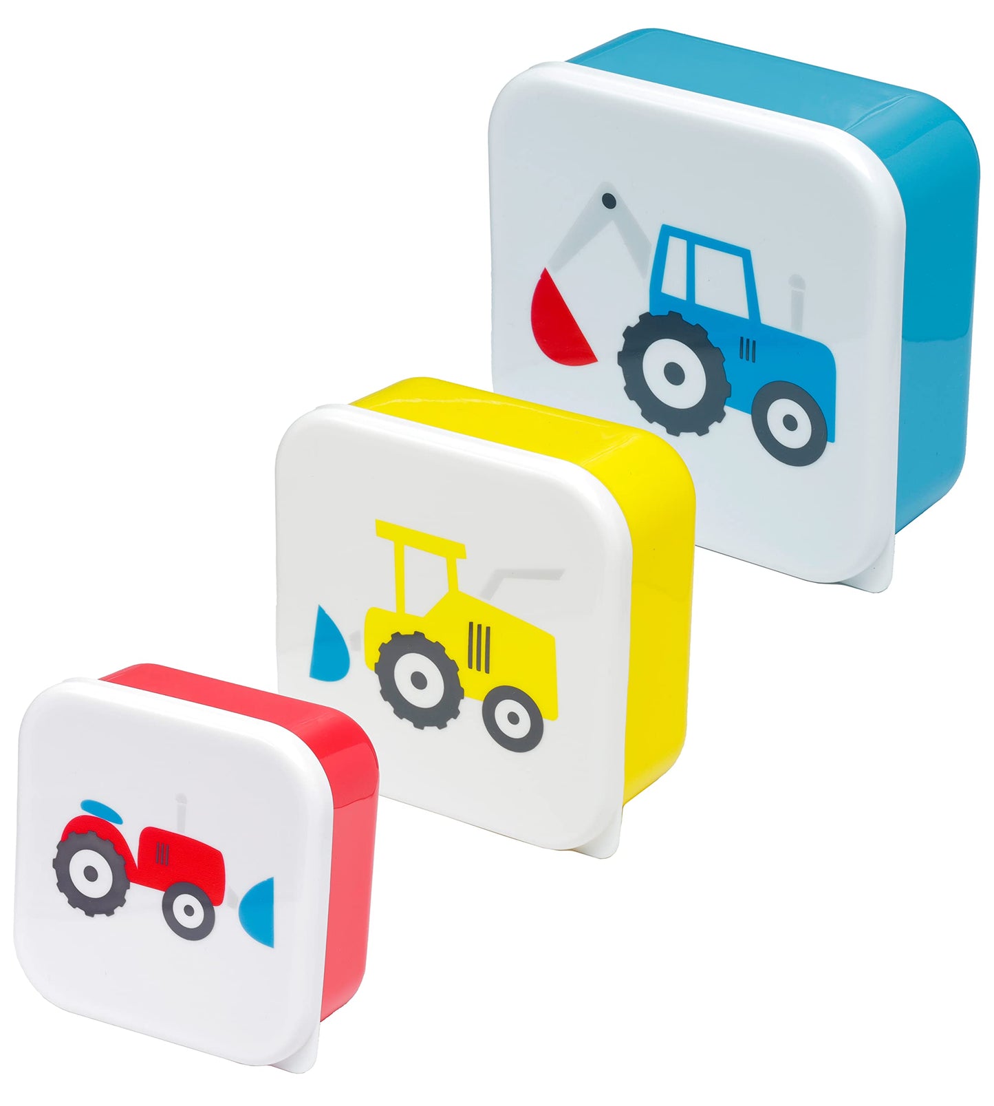 Puckator Little Tractors Set of 3 Lunch Box Snack Pots M/L/XL - Lunchbox with Multi Compartments - Small Food Containers - Lunchbox for Adults and Kids - Girls Boys Lunchbox - Snack Storage