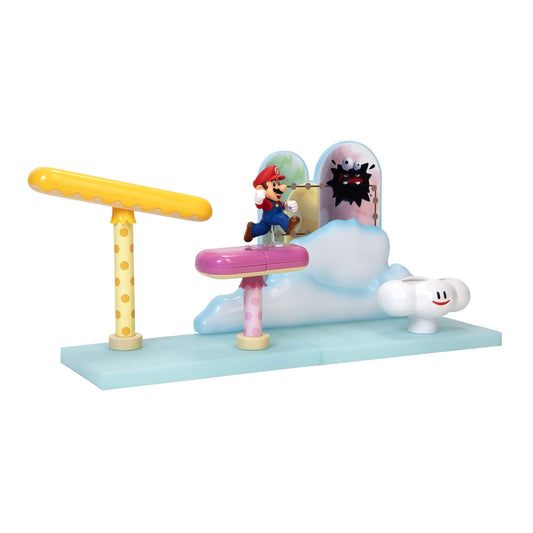 NINTENDO 192995402003 Super Play Set-Clouds World-Includes 6 cm Mario Figure, Black, 25 x 7,5 x 18 cm