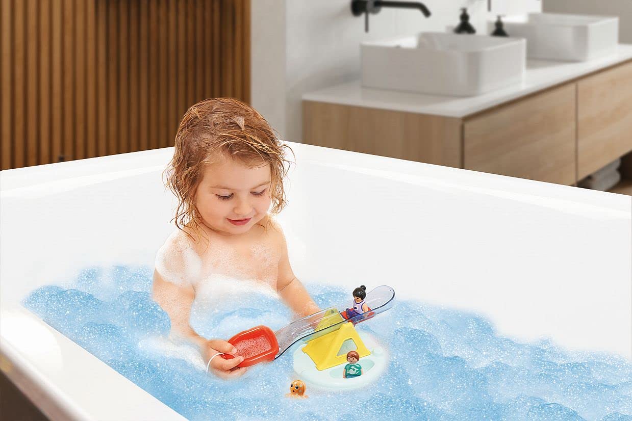 Playmobil 70635 1.2.3 AQUA Water Seesaw with Boat, educational toy, indoor and outdoor water toy, exciting and fun water play, fun imaginative role-play, playset suitable for children ages 1.5+