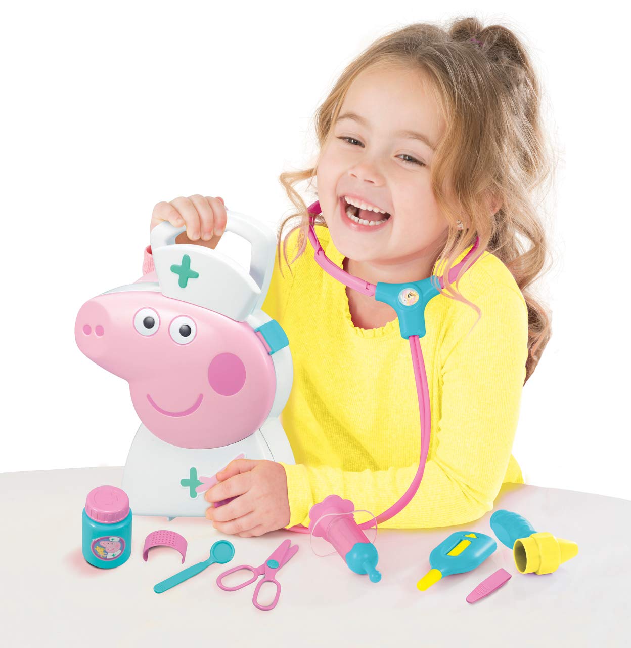 JAMARA 410095 Suitcase-10-Piece Set, Sturdy and Handy Carry Case, Child-Friendly Doctor Utensils for Role Play, Cute Peppa Pig Design, White