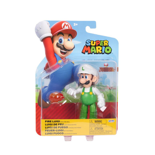 Nintendo - Super Mario Bros - 10 cm articulated figure - Fire Luigi with Fireball
