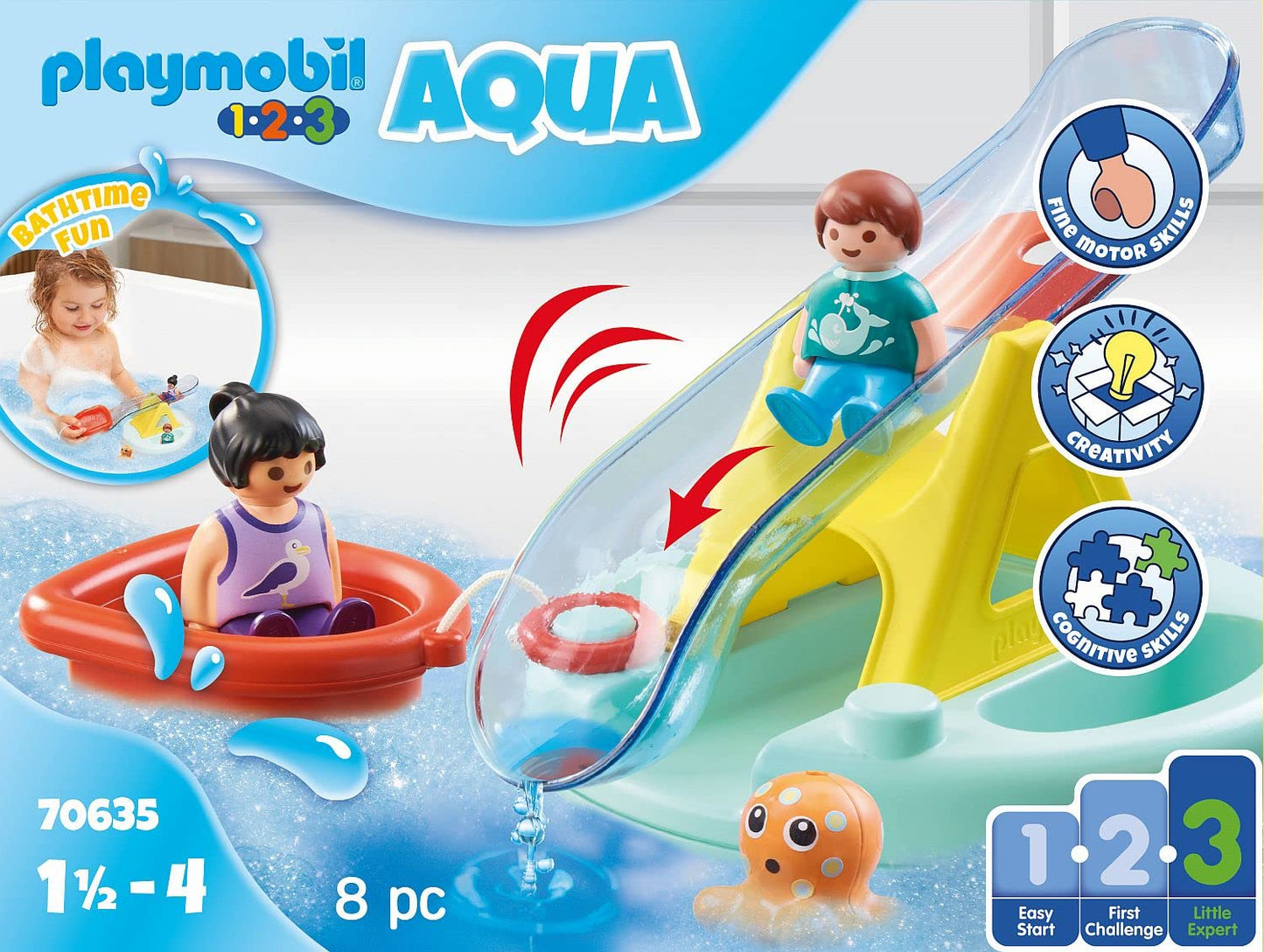 Playmobil 70635 1.2.3 AQUA Water Seesaw with Boat, educational toy, indoor and outdoor water toy, exciting and fun water play, fun imaginative role-play, playset suitable for children ages 1.5+