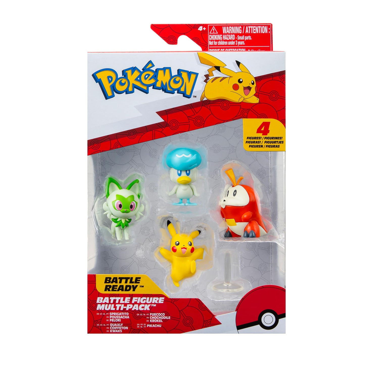 Pok?mon Paldea Battle Figure 4 Pack - Features 2-Inch Pikachu, Fuecoco, Sprigatito, and Quaxly Battle Figures