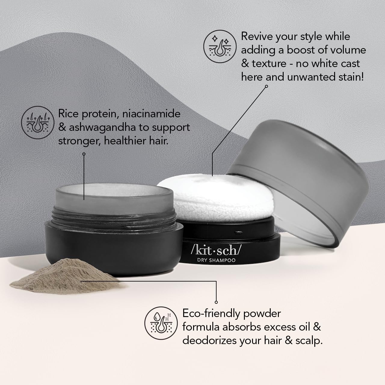 Kitsch Dry Shampoo Powder with Rice Protein for Women & Men - Volumizing, Unscented, No White Cast, Non Toxic, Organic, Paraben & Benzene Free, Non Aerosol for Oily & Light Hair
