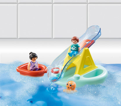 Playmobil 70635 1.2.3 AQUA Water Seesaw with Boat, educational toy, indoor and outdoor water toy, exciting and fun water play, fun imaginative role-play, playset suitable for children ages 1.5+