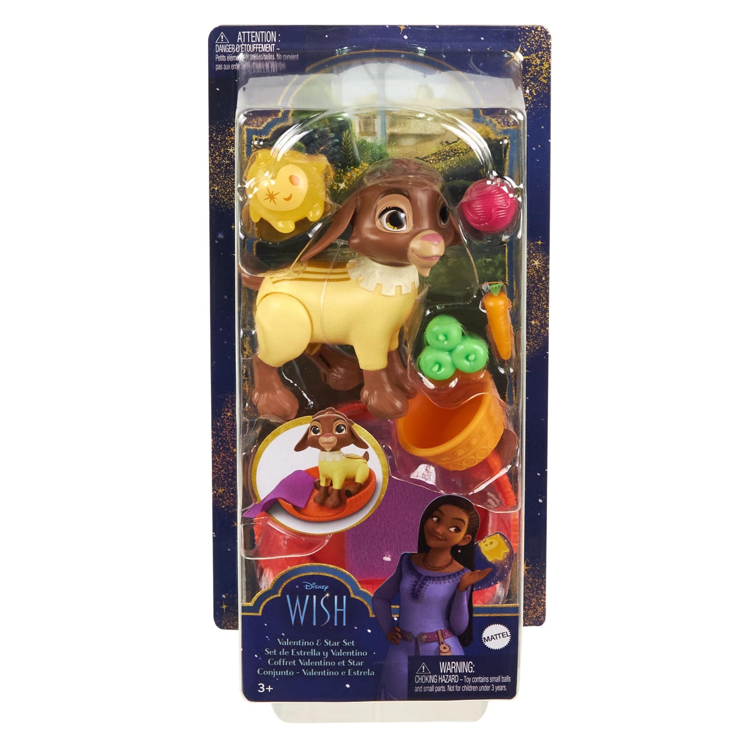 Mattel Disney Wish Set with Valentino & Star Figures & 6 Accessories Like Pet Bed & Blanket, Goat Figure Bends Back Legs, HRC15