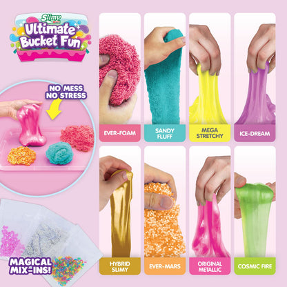 SLIMY Ultimate Bucket Fun - Original Slimy Slime Set with 8 Different Play Masses and Magical Mix-Ins, Maximum Fun for Children with Slime and Elastic Play Clay in Gift Set