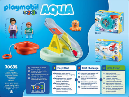 Playmobil 70635 1.2.3 AQUA Water Seesaw with Boat, educational toy, indoor and outdoor water toy, exciting and fun water play, fun imaginative role-play, playset suitable for children ages 1.5+