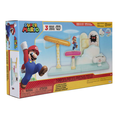 NINTENDO 192995402003 Super Play Set-Clouds World-Includes 6 cm Mario Figure, Black, 25 x 7,5 x 18 cm