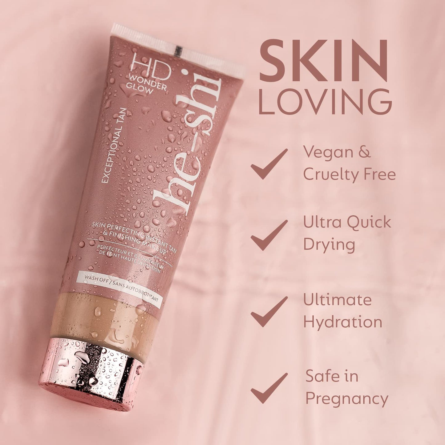 He-Shi HD Wonderglow - Skin Perfecting Body Bronzer & Instant Tan - Illuminating Body Primer with 24 Splashproof Wear - Body Highlighter for Airbrushed Legs - Vegan & Cruelty Free (100ml)