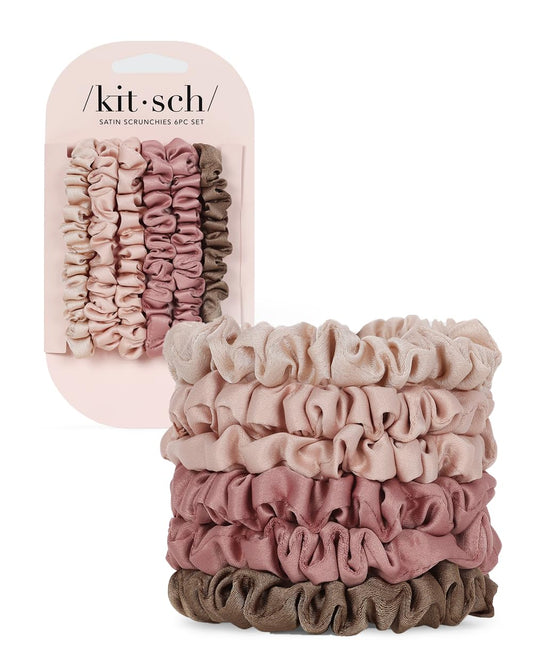 Kitsch Satin Scrunchies, Softer than Silk, Hair Scrunchies for Frizz Prevention - 5 Pack