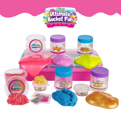 SLIMY Ultimate Bucket Fun - Original Slimy Slime Set with 8 Different Play Masses and Magical Mix-Ins, Maximum Fun for Children with Slime and Elastic Play Clay in Gift Set