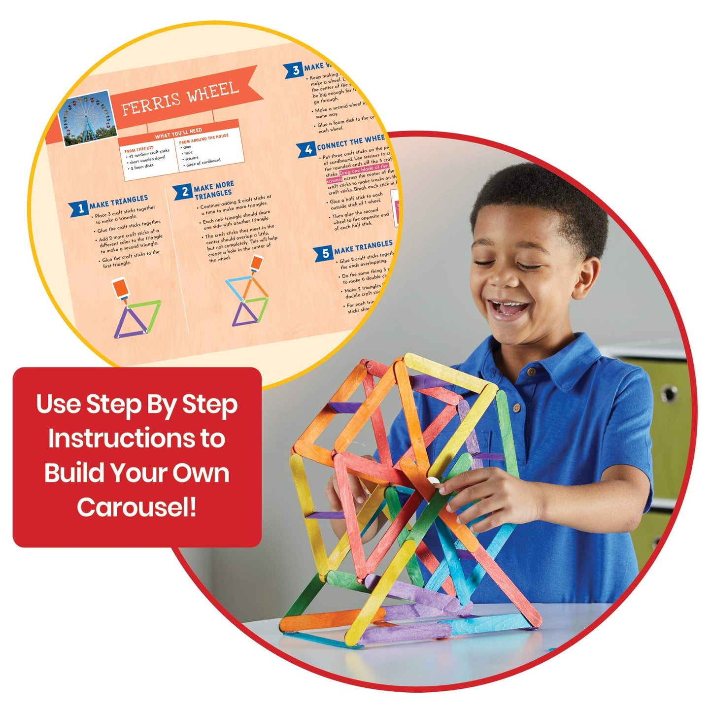 Learning Resources Craft Stick Creations 10 Science Experiments, Activity Book for Kids Ages 9-12, Jumbo Craft Stick Kit for Science, Technology, Maths & Engineering Activities, Multi-coloured