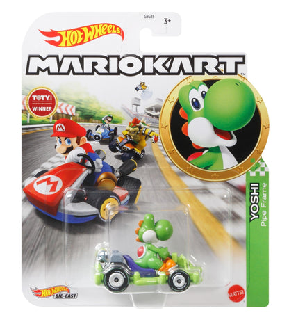 Hot-Wheels - Mario Kart Figure Yoshi Dinosaur Pipe Frame Kart 1:64