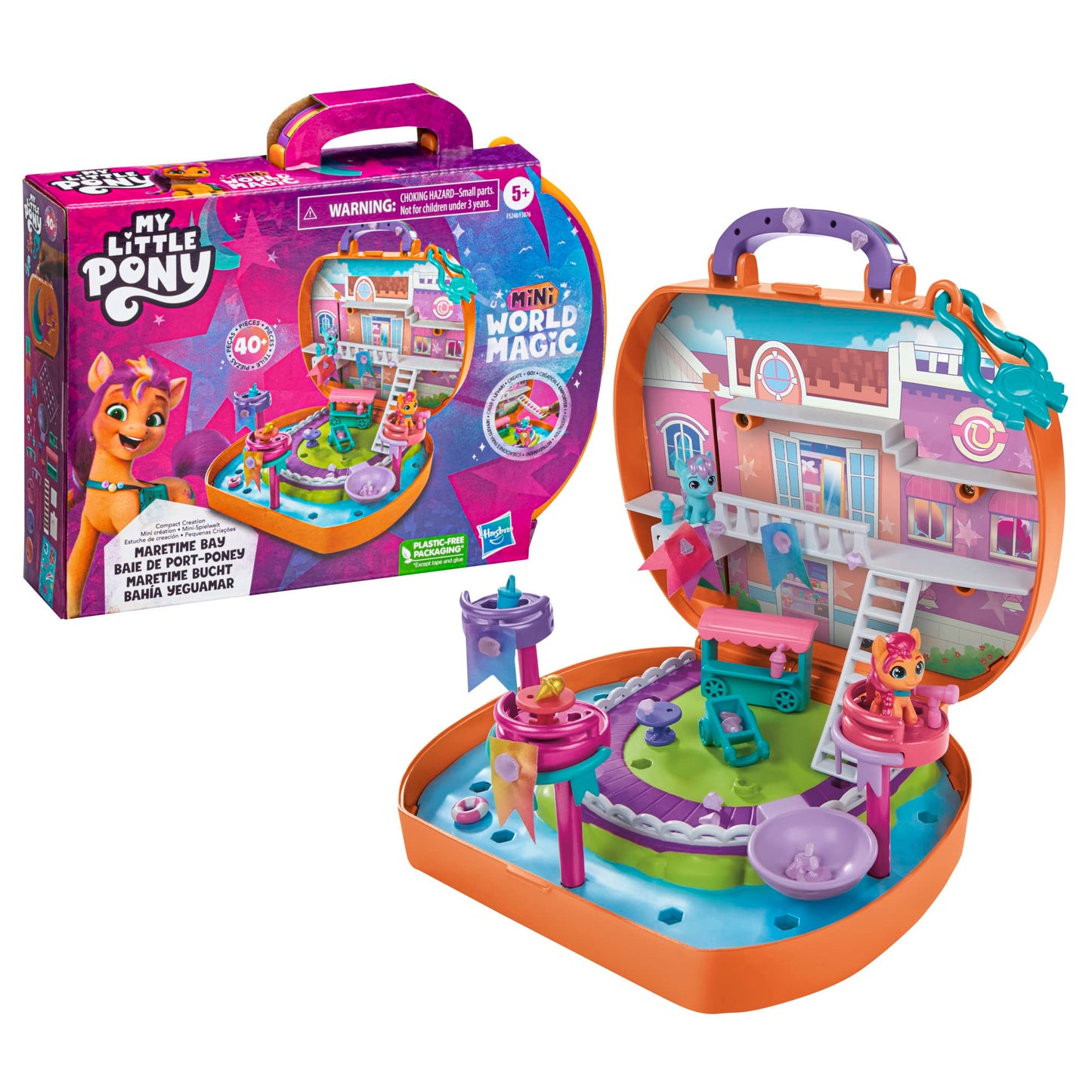 My Little Pony Mini World Magic Compact Creation Maretime Bay Toy - Portable Playset with Sunny Starscout Pony for Children from 5 Years, Multicoloured, F5248, 5.1 x 20.3 x 16.5 cm